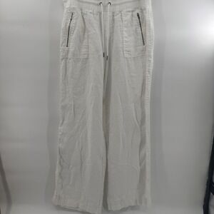 Athleta Cabo Linen Wide Leg Pants White Drawstring Casual Trousers 12 T